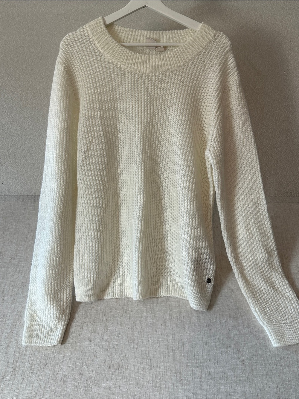 Roxy Cream Ribbed Crewneck Sweater